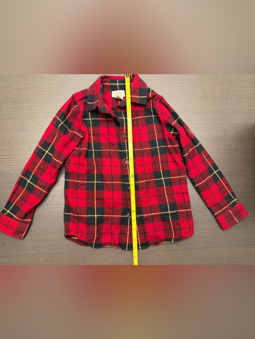 LL Bean boys flannel shirt - 100% cotton size m 5-6 - red and black plaid